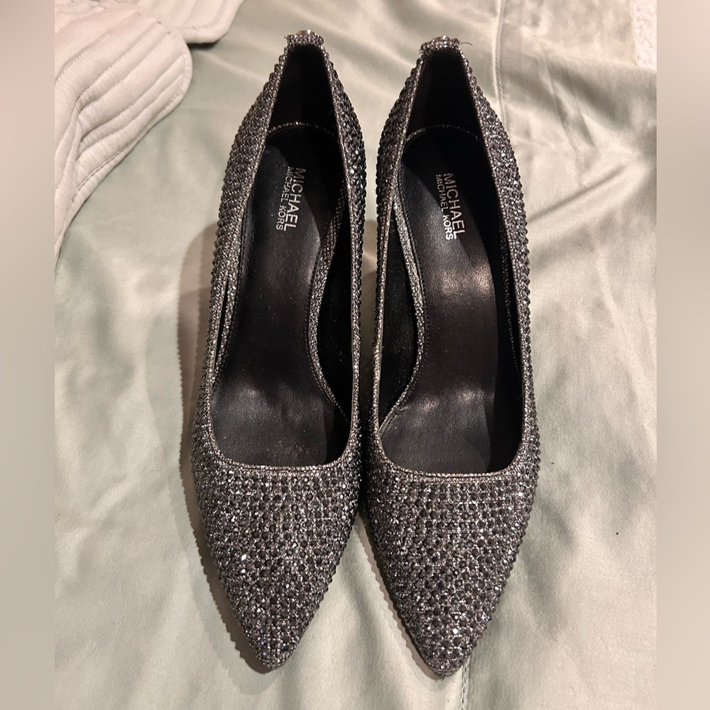 MICHAEL Michael Kors Silver Crystal Pointed Toe Pumps
